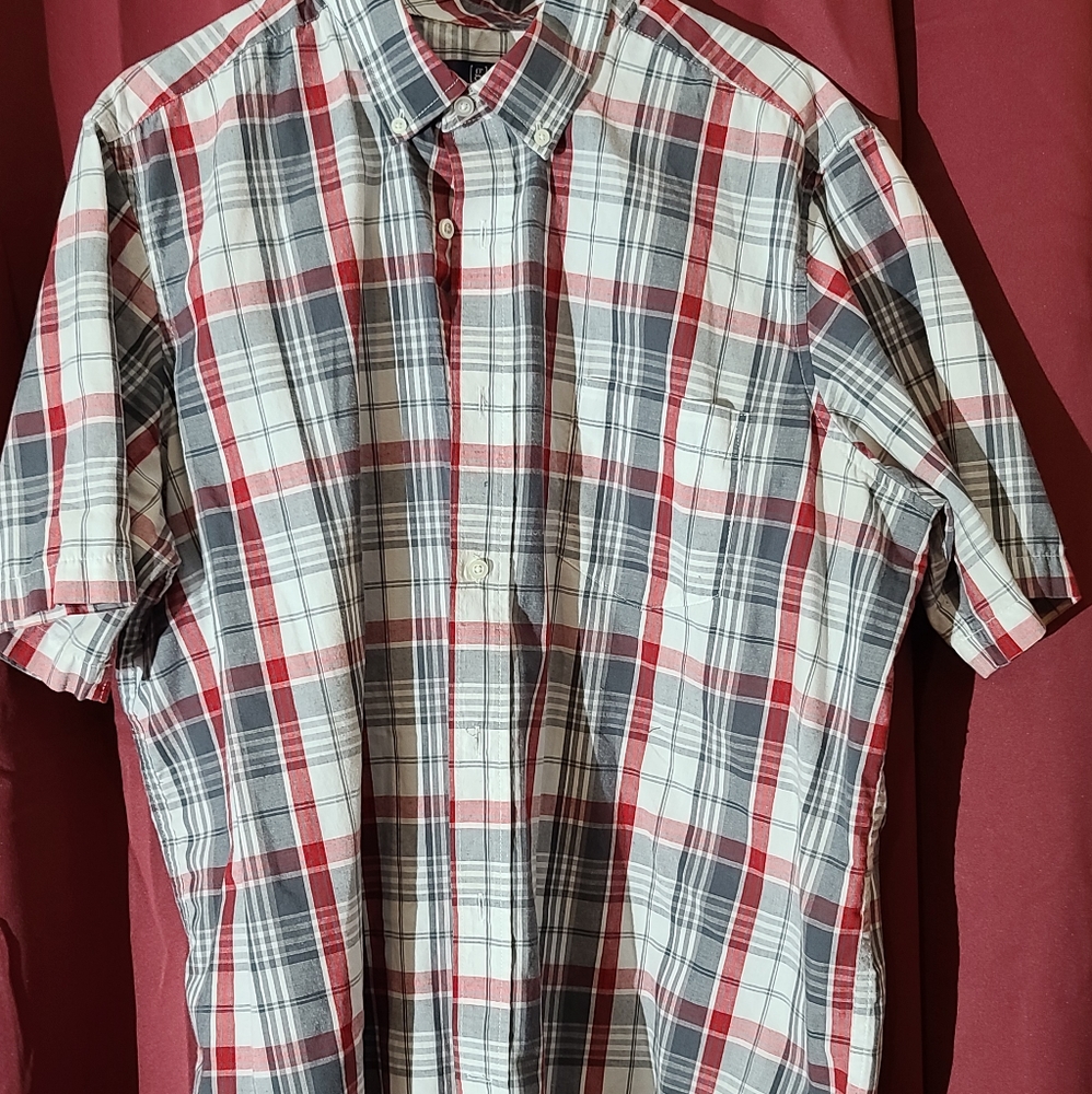 George red/grey plaid button up short sleeve xl